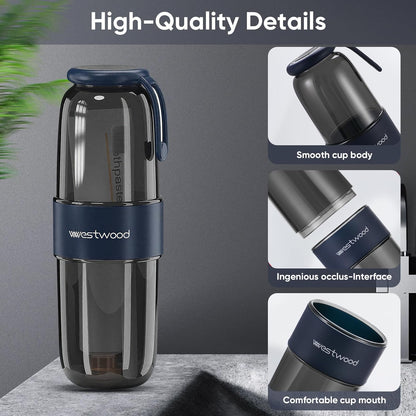 Westwood Travel Toothbrush Case Travel Toothbrush Holder with Cup, Large Toothbrush Container for Toothbrush Toothpaste Razor, Portable Toothbrush Holder with Cover for Home Business School (Black)