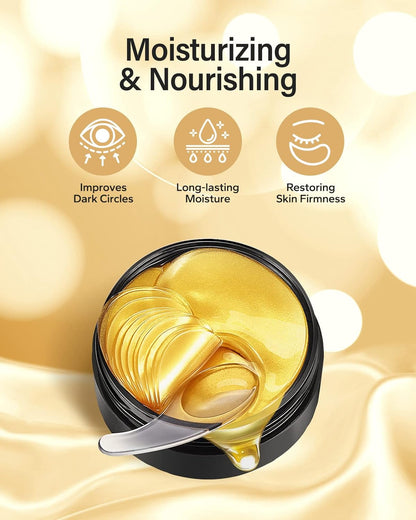 Komoko 30-Pairs 24K Gold Under Eye Patches, Skin Care, Golden Under Eye Mask Anti-Aging Collagen & Amino Acid, Eye Mask for Removing Dark Circles, Puffiness and Wrinkles, Refresh Your Under Eye Skin