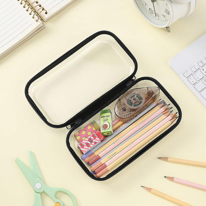 Sanwuta 6 Pcs Clear Hard Zipper Case Pencil Pouches Hard Plastic Zipper Pouches Makeup Bag Transparent Cases for Snacks Plastic Storage Organizer Box for Travel(Black,7.48 x 3.94 x 2 Inch)