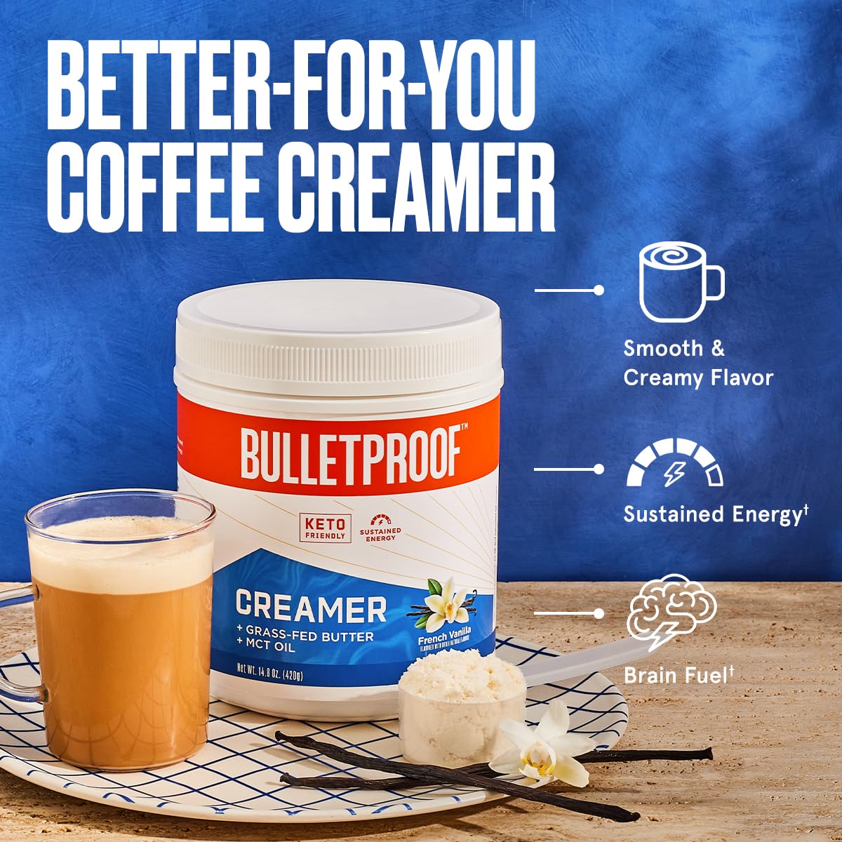 Bulletproof French Vanilla Creamer, 14.8 Ounces, Keto Coffee Creamer with MCT Oil and Grass-Fed Butter