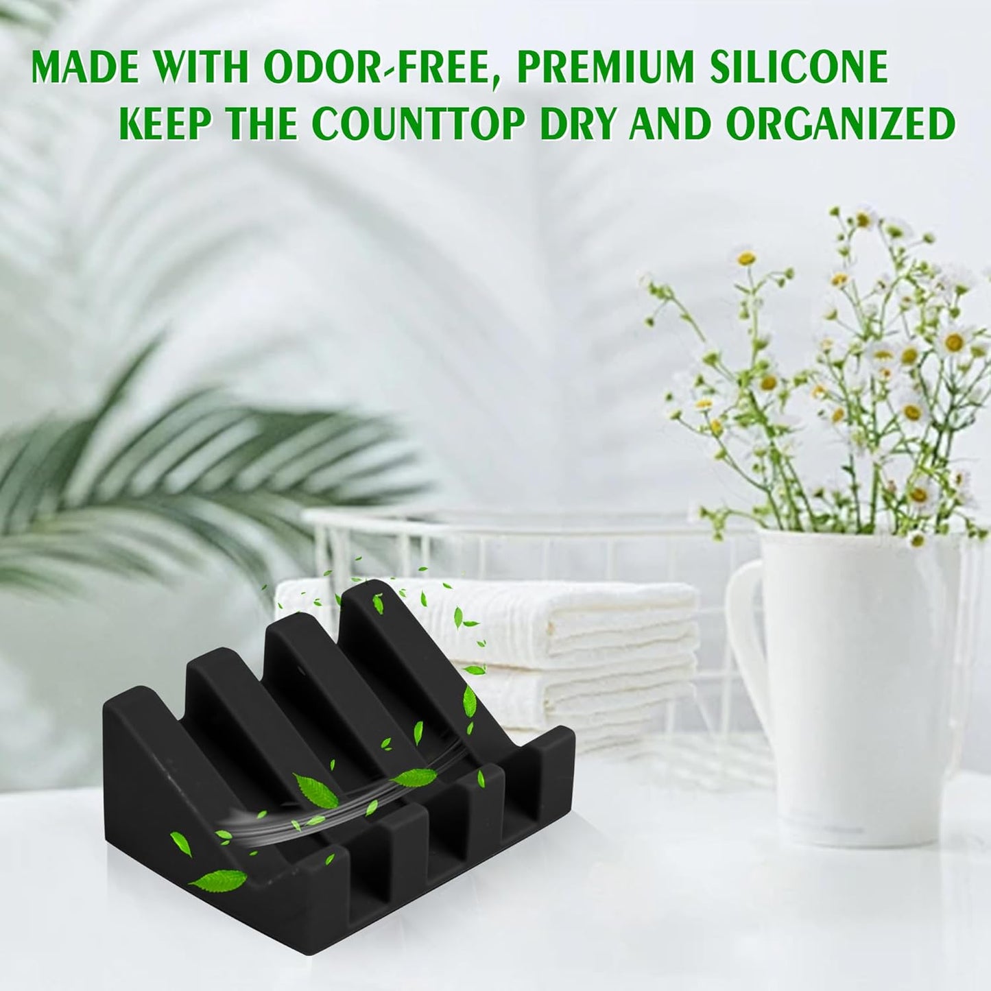 Self Draining Soap Dish,Silicone Suction Cup Soap Holder, Bathroom Soap Dish for Bar Soap,Can Extend Soap Life,Bathroom, Bath Tub, Kitchen Sink (2, Black)