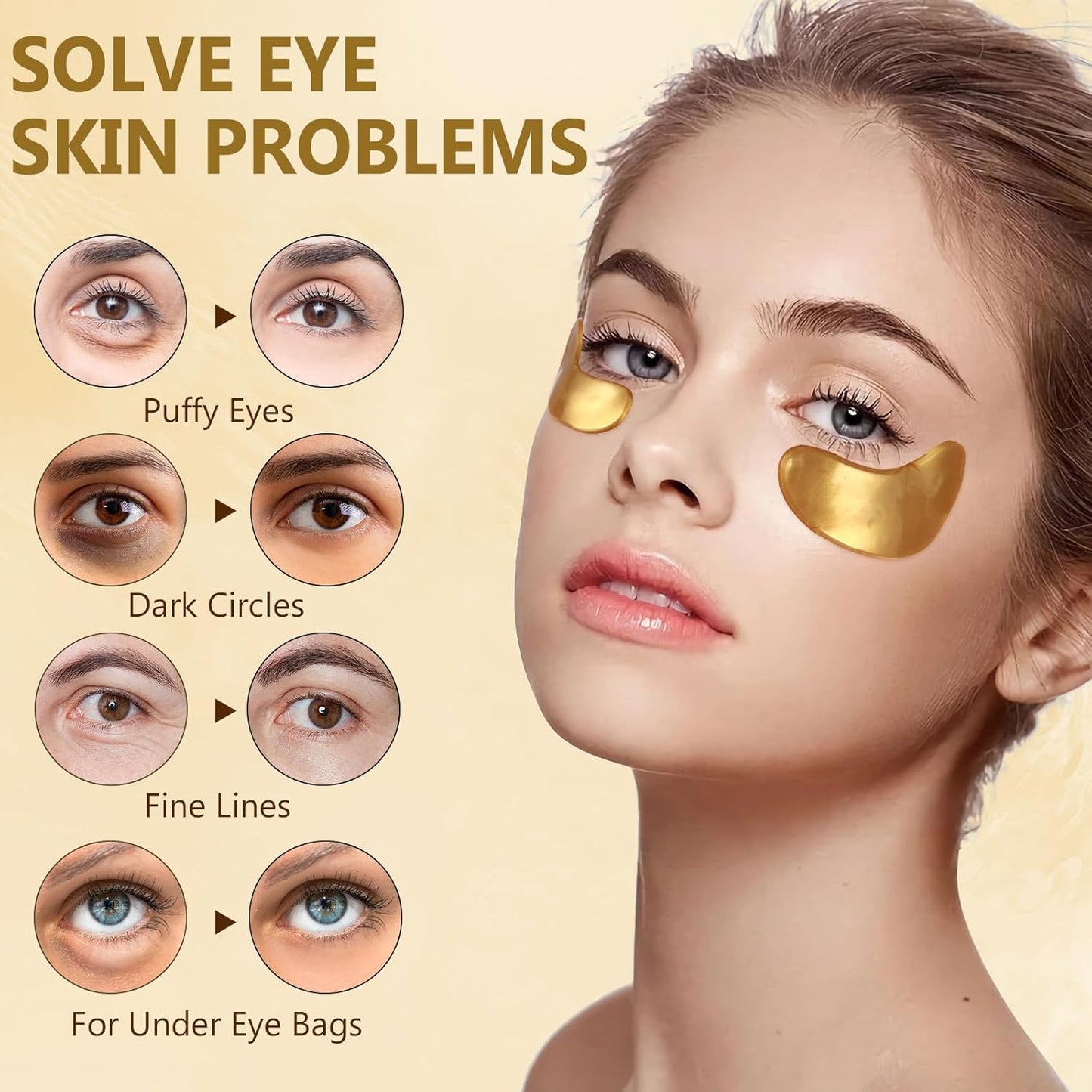 Under Eye Patches (30 Pairs), Collagen Skin Care Products,24K Gold Under Eye Mask for Puffy Eyes,Dark Circles,Undereye Bags and Wrinkles,Natural Ingredients.