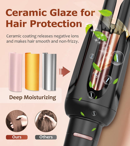 Auto Hair Curler, Automatic Curling Iron with 4 Temperature & 3 Timer, Automatic Shut-Off, Anti-Scald, Anti-Tangle Rotating Curling Wand for Hair Styling, Black