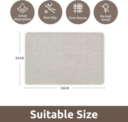 AMOAMI Chenille Bath Mat Super Absorbent Bathroom Mat Quick Dry Bath Mats for Bathroom Rubber Backed Bathroom Rugs Non Slip Washable Fit Under Door, Front of Bathtub, Sink, Beige&White 24"x36"