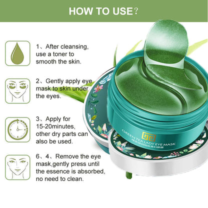 Under Eye Mask, Collagen Eye Mask 60 pcs, Green Tea Extract Under Eye Patches, Eye Mask for Puffy Eyes, Undereye Dark Circles Treatments, Under Eye Pads, Anti-Wrinkle Gel Pads