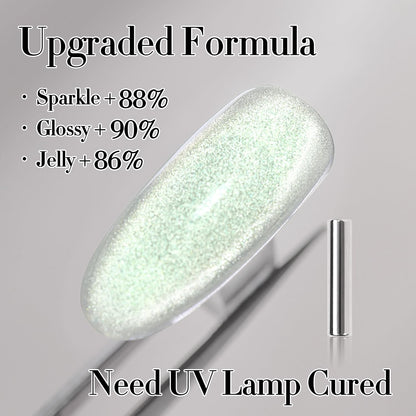 Double Rhythm 15ML Cat Eye Gel Polish with Magnet Holographic Glitter Shimmer Translucent Sheer Color Salon Ice Glass Magnetic Gel at Home (Green-MC1141)