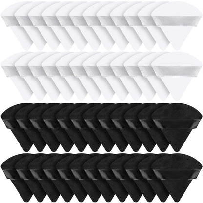 Suclain 48 Pcs Velour Triangle Powder Puff Soft Velour Makeup Puff for Face Powder Makeup Triangle Sponges for Wet and Dry Cosmetic Foundation Loose Mineral Body Makeup Tool(Black, White)