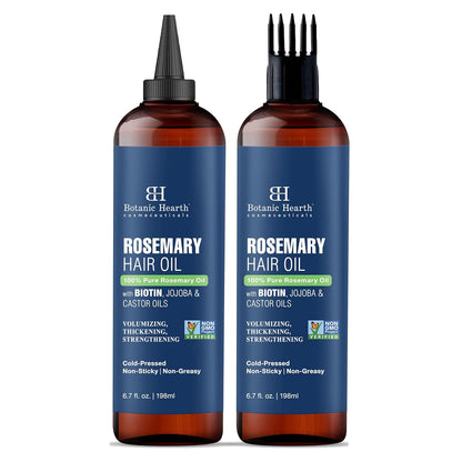 Botanic Hearth 100% Pure Rosemary Oil For Hair Growth (6.7 fl oz-Pack fo 2)| Infused with Biotin, Jojoba & Castor Oil | Hair Oil Repairs Dry Damaged Hair, Strengthening, Healthier Hair- Hair Tonic