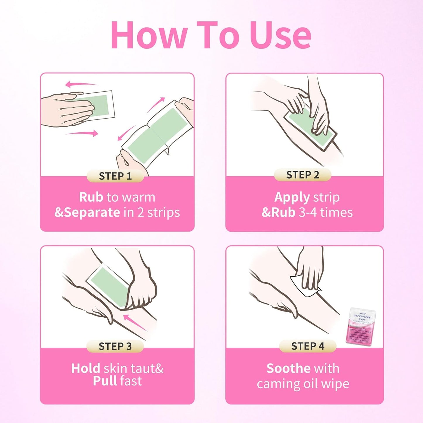 Beauty7 Body Wax Strips Kit, Ready to Use Waxing Strip, Facial Hair Removal, Arms Legs Underarm Bikini Hair Removal, 36 Strips 6 Calming Oil Wipes for All Skin Types