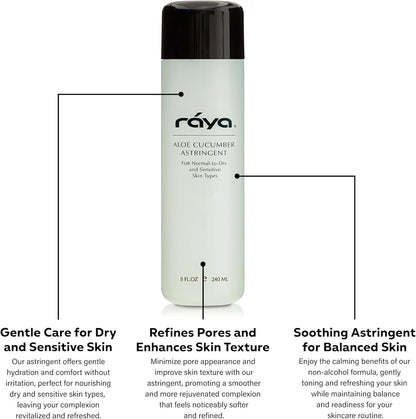Raya Aloe Cucumber Astringent (202), Facial Toner for Dry and Sensitive Skin - Refreshing, Hydrating and Calming Formula, Gentle Pore Tightening Skincare, Cruelty, Paraben & Alcohol-Free, 8 fl oz