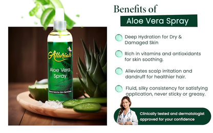 99.75% Pure & Organic Aloe Vera Spray, Clinically tested & Dermatologist approved, Hydrates & Heals Dry & Damaged Skin & Hair- 12 Oz