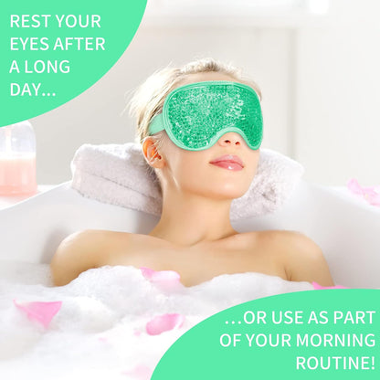 Cooling Eye Mask with Gel Bead, Reusable Cold Compress Ice Pack Sleeping Eye Cooling Pads for After Eyelid Surgery, Puffiness, Puffy Eyes, Headache, Migraine Relief (Green)