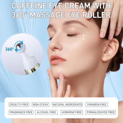 5% Caffeine Eye Cream Serum, Eye Cream For Wrinkles, Dark Circles Under Eye Treatment, 360° Eye Roller Serum, Under Eye Cream To Reduce Dark Circles For Fine Lines