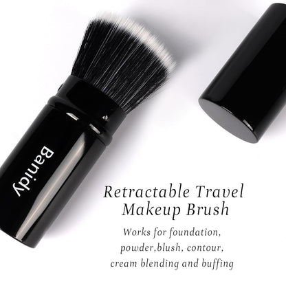 Foundation Makeup Brush Flat Top Kabuki Face Blush Liquid Powder Foundation Brush Retractable Travel Brush for Blending Liquid, Cream or Flawless Powder Cosmetics