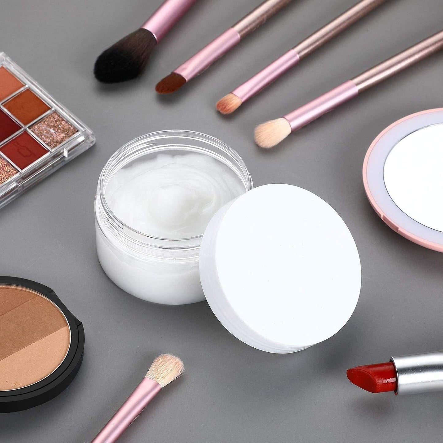 Patelai 4 Pieces Round Wide-mouth Leak Proof Plastic Container Jars with Lids for Travel Storage Makeup Beauty Products Face Creams Oils Salves Ointments DIY Making(4 Ounce,White)