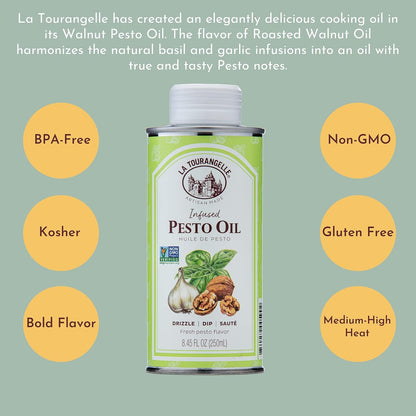 La Tourangelle, Pesto Infused Oil, Drizzle onto Pasta and Salads, Whisk in Seasonings for Easy Dipping Sauce, Vinaigrette, or Marinade, 8.45 fl oz