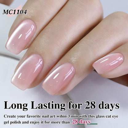 Double Rhythm Jelly Glass Cat Eye Gel Polish with Magnet 15ML Holographic Glitter Shimmer Translucent Sheer Color Magnetic Nail Polish Salon DIY at Home (Jelly Pink Nude-MC1104)
