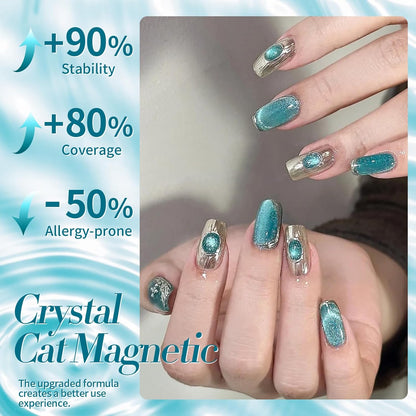 BORN PRETTY Cat Magnetic Eye Gel Nail Polish, Blue Melbourne Glitter Cat Magnetic Gel Nail Polish, Holographic Magnetic Nail Polish for Nail Art Manicure Salon DIY at Home 15ML