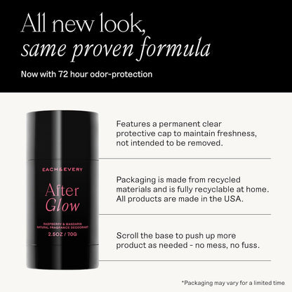 Each & Every Aluminum Free Deodorant for Women & Men - All Natural Deodorant for Sensitive Skin, EWG Verified - Clean, Baking Soda-Free, Plant-Based Fragrance, Raspberry & Mandarin, 2.5oz