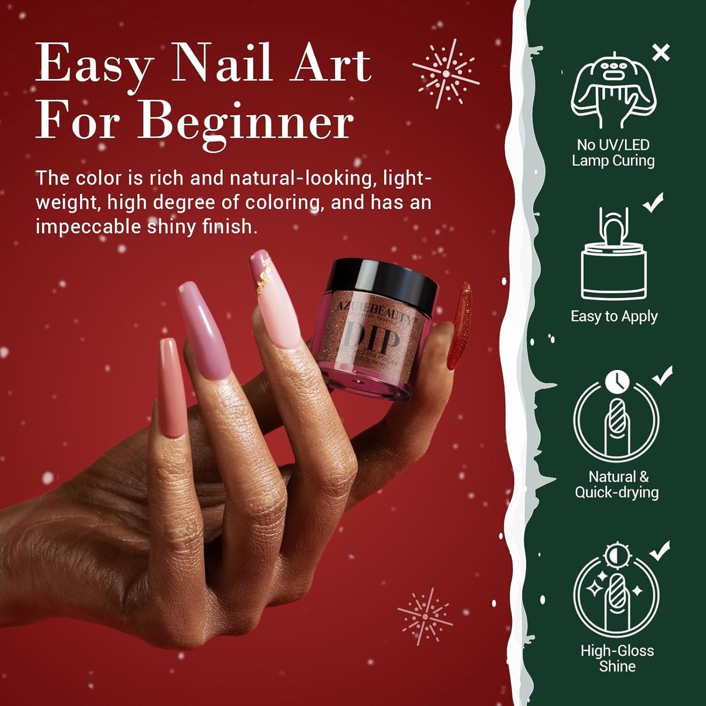 AZUREBEAUTY 31Pcs Dip Powder Nail Kit Red Green Glitter White 20 Colors Acrylic Dipping Powder Liquid Set with Top/Base Coat Activator for French Nails Art DIY Salon Christmas Gift