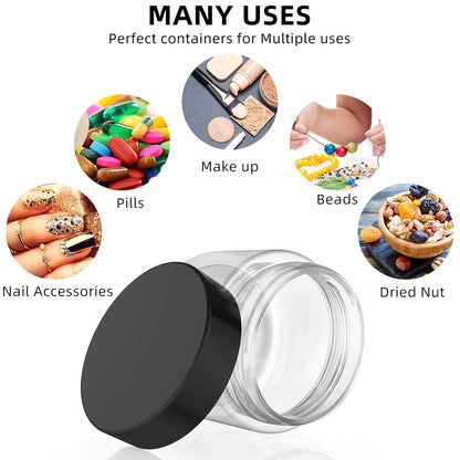 Patelai 4 Pieces Round Wide-mouth Leak Proof Plastic Container Jars with Lids for Travel Storage Makeup Beauty Products Face Creams Oils Salves Ointments DIY Making(2 Ounce,Black)