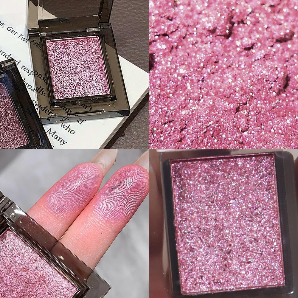 Single Nude Pink Shimmer Eyeshadow,Monochrome Eye Shadow,Apply Makeup Easily,Glitter Pressed Powder Single Eyeshadow,24 Hour Eye Makeup Longwear Waterproof