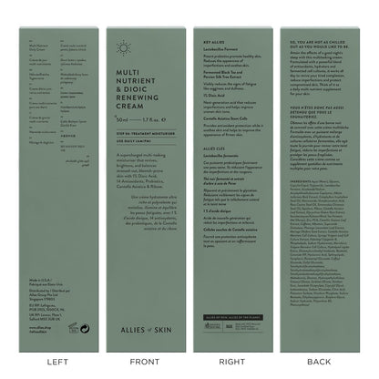 Allies of Skin Multi Nutrient & Dioic Renewing Cream: Moisturizer with Dioic Acid, 14 Antioxidants, Probiotics & Centella Asiatica. Targets Imperfections, Brightens & Protects Skin 1.7 oz / 50 ml