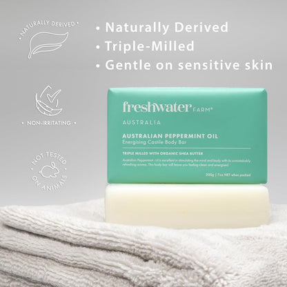 Energizing Castile Natural Bar Soap for Women Men - Australian Peppermint Oil - Nourishing Essential Oils For Dry, Sensitive Skin - Natural Bar Soap, Body Soap - 7 oz 8PK