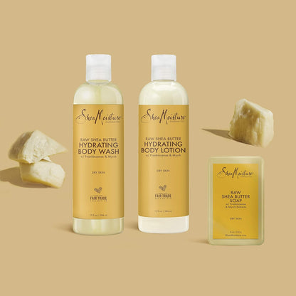 SheaMoisture Hydrating Bath and Body Kit Skin Care Products for Dry Skin Raw Shea Butter Hydrating Pack of 3