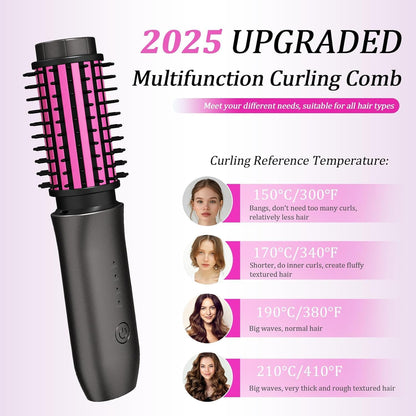 Cordless Curling Iron, Portable Hair Straightening, Cordless Hair Curler Anti-Frizz with Negative Ions, 3-in-1 Crimper Hair Tool, Rechargeable Wave Curling Wand - Rose Grey