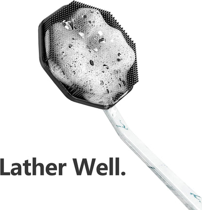 iTokGoK® Platinum Green Emerald Silicone Back Scrubber with Long Handle Back Brush for Shower,Silver-Infused Back Scrubber for Men and Women