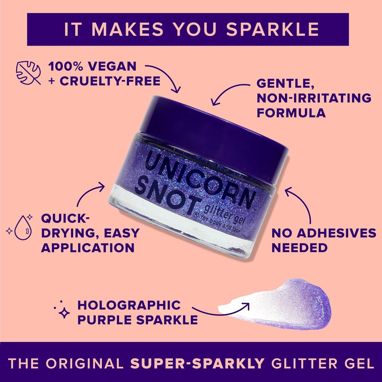 UNICORN SNOT Holographic Face Glitter & Body Glitter Gel | Glitter Makeup, Hair Glitter, Festival Rave & Anime Cosplay, Halloween Costume Makeup | Vegan & Cruelty Free, 1.7 oz Purple Glitter (UV)