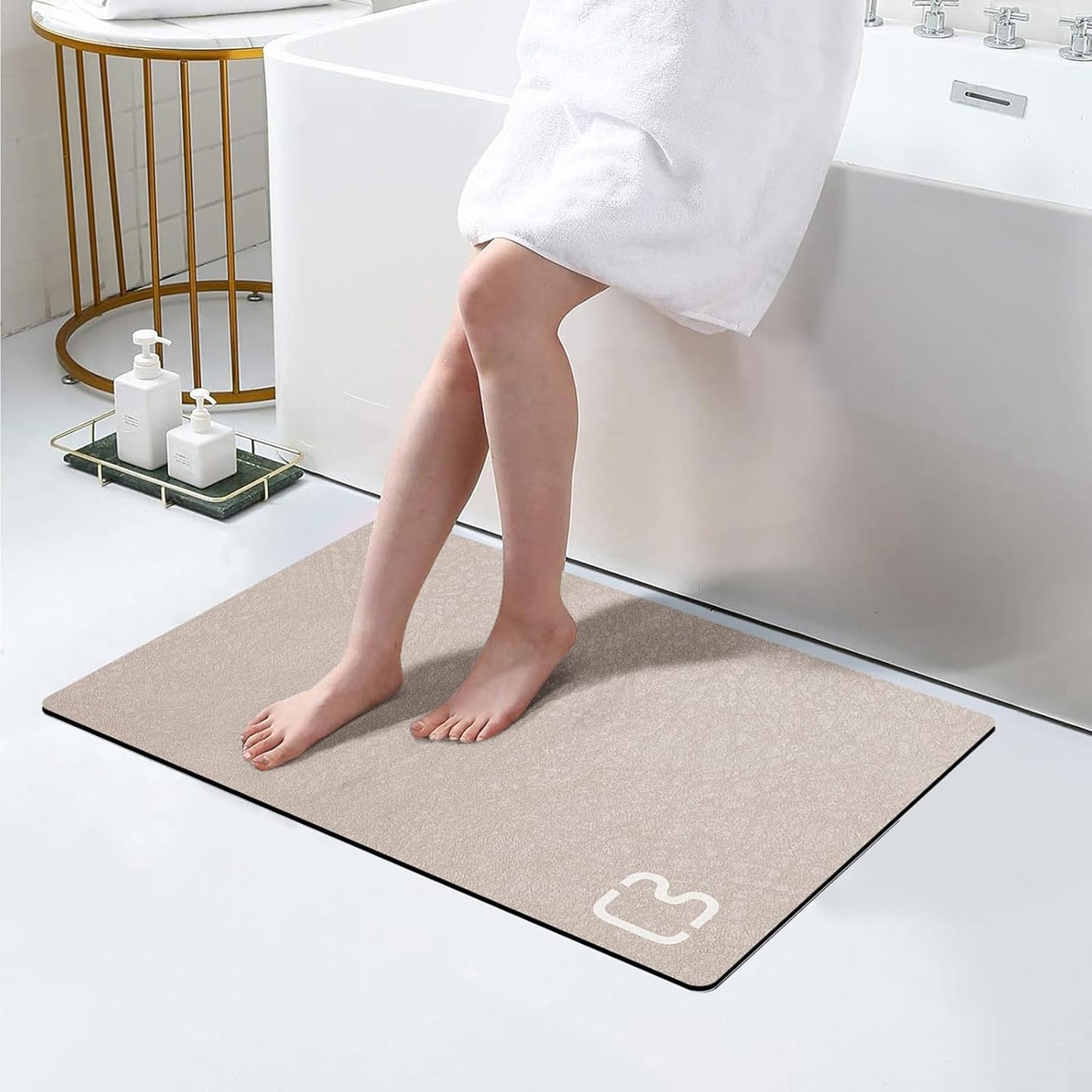 Taupe Bath Mat Rugs 17 x 32 - Quick Dry Super Absorbent Diatomaceous Earth Bath Mat Non Slip Rubber Bottom Thin Bathroom Mat Fit Under Door, Bathroom Floor Rugs in Front of Bathtub,Shower Room,Sink