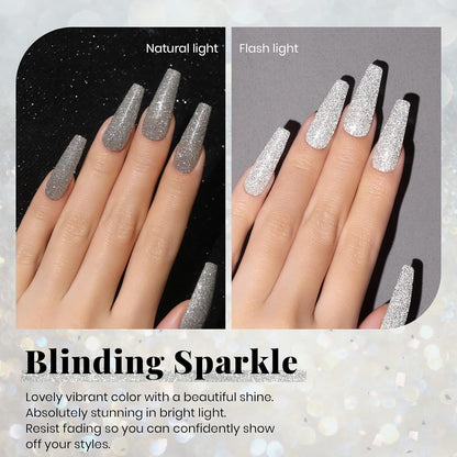 Beetles Reflective Gel Nail Polish 15ml Silver Glitter Nail Polish Shimmer Soak Off Uv LED Lamp Gel Nail Art Manicure Salon DIY Home Diamond