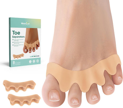 Welnove Toe Separators Bunion Corrector - Toe Spacers for Men Women to Correct Bunions and Relieve Foot Pain - Silicone Toe Spacers for Toe Overlapping Hammertoe Yoga Practice - Beige,8 Pack