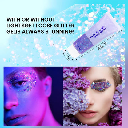 DAGEDA Body Glitter Gel, Face Glitters Body Gel Sequins Shimmer Liquid Eyeshadow, Chunky Glitter for Face Hair Nails, Holographic Cosmetic Laser Powder Festival Glitter Makeup1.7oz (Violet)