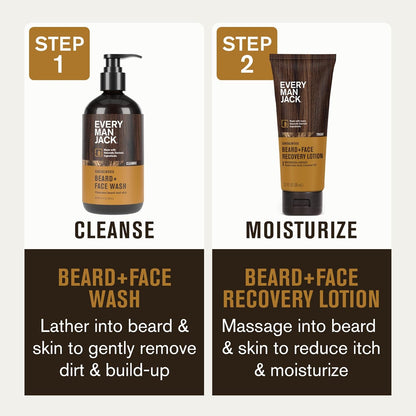 Every Man Jack Men's Beard + Face Wash & Lotion Set - Subtle Sandalwood Scent - Naturally Cleanse and Condition Your Beard & Skin