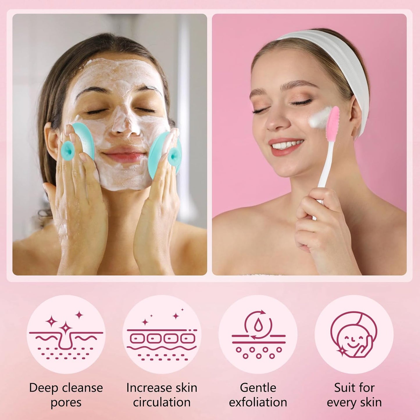Silicone Face Scrubber, 2pcs Exfoliating Lip Brush, 4pcs Cleansing Brush,2pcs Face Mask Brush Exfoliator Blackhead Skin Tool