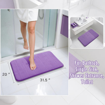 Yimobra Memory Foam Bath Mat, Super Soft Absorbent Bathroom Rug Non Slip 31.5x20 Inch, Quick Dry, Machine Washable Floor Carpet for Tub Shower, Home Decor Accessories, Lavender