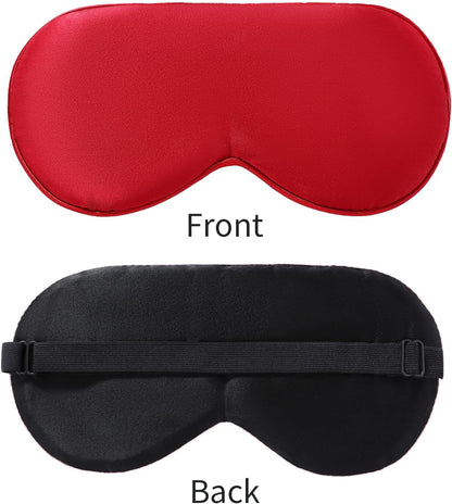 2-Pack 100% Real Natural Silk Eye Mask, Silk Sleeping Mask, Shade Puffy Eye Gift with Adjustable Straps, Sleep Eye Mask, SHJINJU Eye Mask Shade (Black and red)