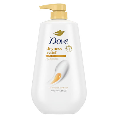 Dove Body Wash with Pump Dryness Relief with Jojoba Oil For 24hr Lotion-Soft Skin Moisturizing Skin Cleanser with No Sulfates No Parabens 30.6 oz