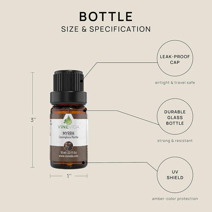 VINEVIDA Myrrh Essential Oil 10 mL - Undiluted, Pure, Vegan, Reusable Glass Bottle