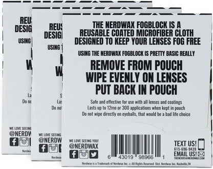Nerdwax FogBlock | Anti Fog Lens Wipes | Keeps Glasses from Fogging | 3 Pack
