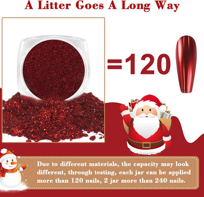 Allstarry Red Chrome Nail Powder, 2pcs Metallic Mirror Effect Dust Glitter Glazed Manicure Decoration Reflective Pigment for Gel Polish Valentines Nails Christmas Decoration- Red