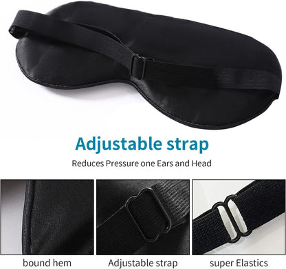 2-Pack 100% Real Natural Silk Eye Mask, Silk Sleeping Mask, Shade Puffy Eye Gift with Adjustable Straps, Sleep Eye Mask, SHJINJU Eye Mask Shade (Black and Black)