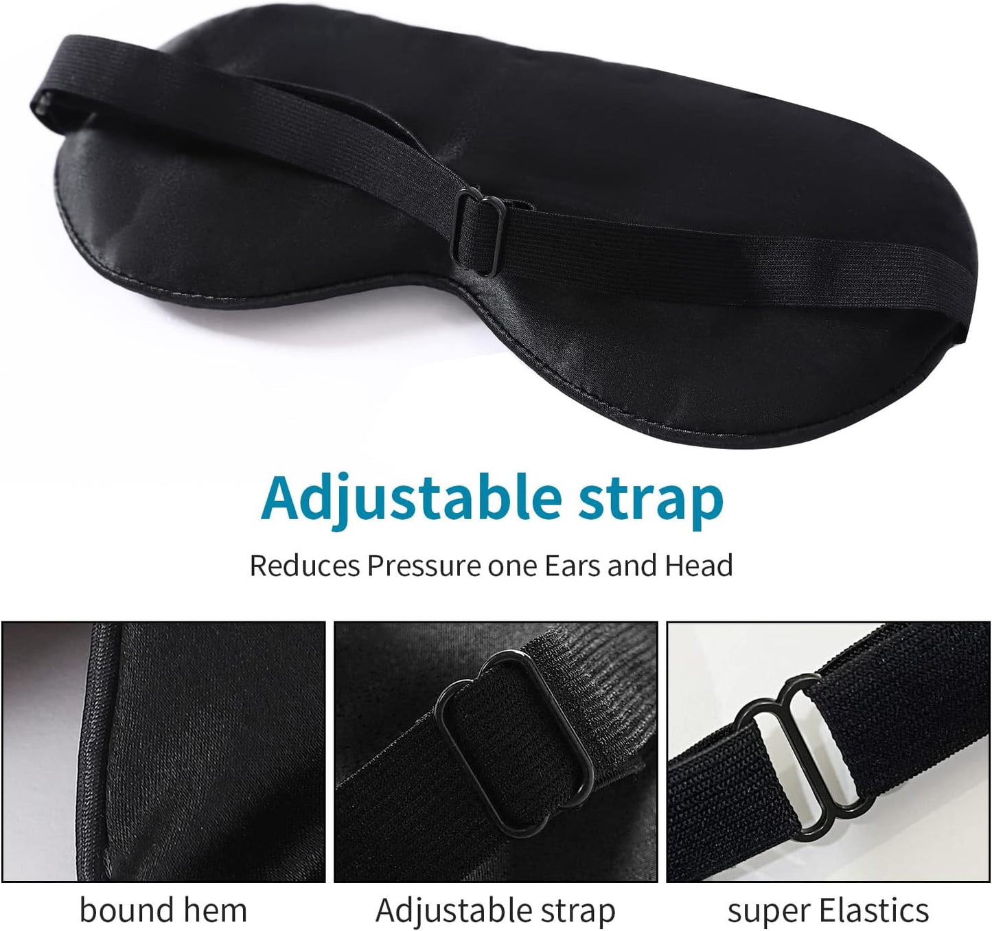 2-Pack 100% Real Natural Silk Eye Mask, Silk Sleeping Mask, Shade Puffy Eye Gift with Adjustable Straps, Sleep Eye Mask, SHJINJU Eye Mask Shade (Black and Lake Blue)