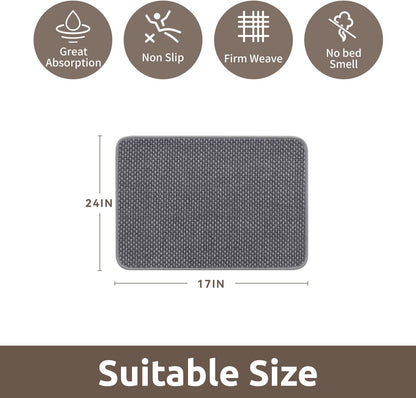 AMOAMI Chenille Bath Mat Super Absorbent Bathroom Mat Quick Dry Bath Mats for Bathroom Rubber Backed Bathroom Rugs Non Slip Washable Fit Under Door, Front of Bathtub, Sink, Darkgrey&LIGHTGREY 17"x24"