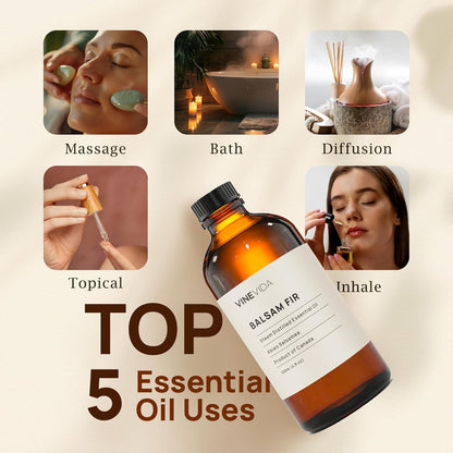 VINEVIDA Balsam Fir Essential Oil - 4 oz Undiluted - DIY Candle Scents - Bulk for Soap Making & Skin Safe
