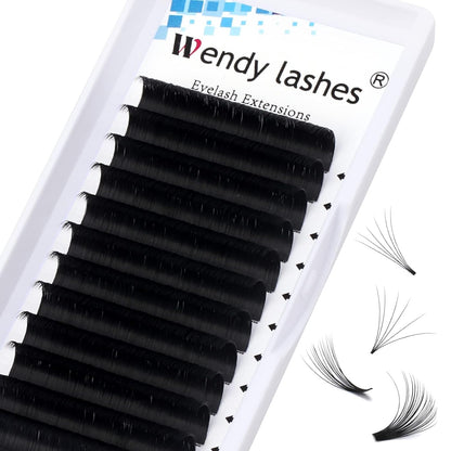 Easy Fan Volume for Lash Artists: Wendy, Handmade Fans for Eyelash Extensions, Self Fanning, Blooming, B-KH, Black, D-0.05-13