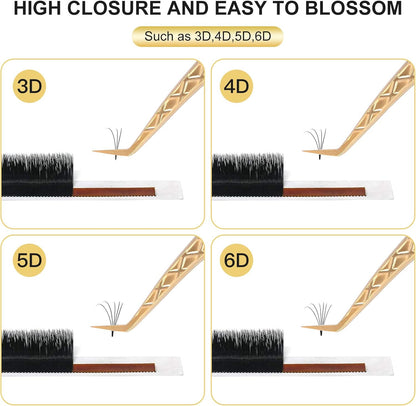 FEITA Eyelash Extension Tweezer Set Gold Lash Applicator Tool - Precision Lashes Diamond Grip Tweezers for 2D-6D Volume & Individual Eyelashes Extensions Supplies (6Pcs)